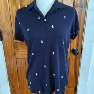 Peter Millar Blue and White Anchor Print Polo